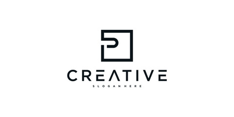 Initial P letter logo design with square lines. Premium Vector