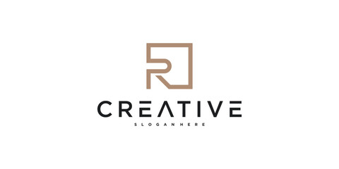 Initial R letter logo design with square lines. Premium Vector