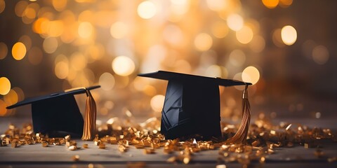 Celebrate graduates with scholarship money in a festive background. Concept Graduation Ceremony, Scholarship Awards, Festive Decorations, Proud Graduates, Money Prizes