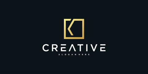 Initial K letter logo design with square lines. Premium Vector