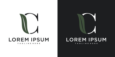 Initial letter C with leaf logo design. Premium Vector