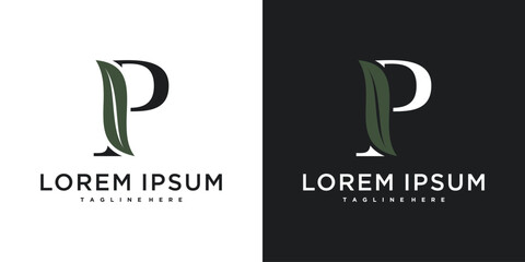 Initial letter P with leaf logo design. Premium Vector