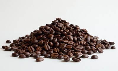 Naklejka premium Gourmet Coffee Beans Pile on Table