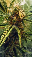 Obraz premium Close-up of cannabis plant with trichomes and pistils, macro photography. Medical and recreational marijuana concept