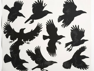 Obraz premium Silhouette of Flying Ravens