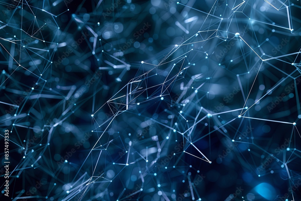 Poster digital abstract plexus blue featuring interconnected geometric shapes in blue hues, created by ai