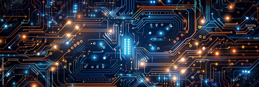 Leinwandbilder illuminated circuit board with interconnected lines and glowing points