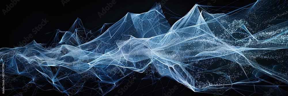 Aufkleber mesmerizing abstract of interconnected geometric shapes blue plexus in shades of blue, created ai