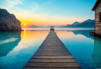 Obraz premium sunset over the lake