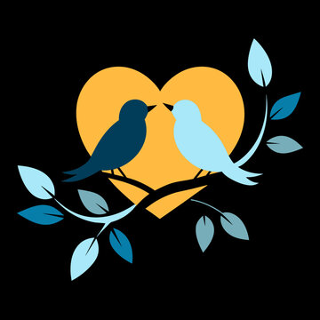 recommend clip art: Romantic Bird Silhouette Lovebirds Perched on a Branch - Vector Art
