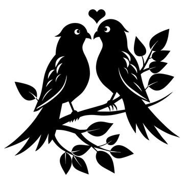 recommend clip art: Romantic Bird Silhouette Lovebirds Perched on a Branch - Vector Art