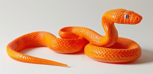 Fototapeta premium Vivid Orange Snake Toy against White Background