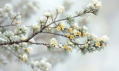 Blossoming Branch with White and Yellow Flowers