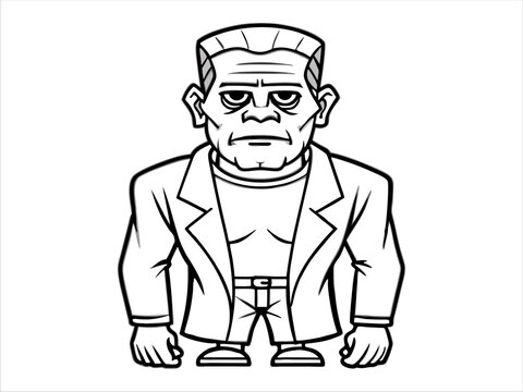 recommend clip art: Black outline of Frankenstein monster isolated on a white background. Concept of Halloween, horror character, comic style, spooky creature. Print, icon, design element