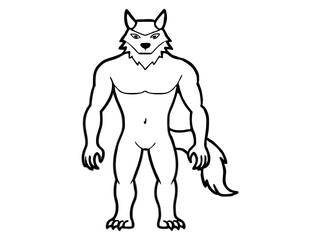 Fototapeta premium Black outline of cartoon werewolf isolated on a white background. Concept of Halloween character, mythical creature, monster, horror, fantasy, nightmare. Print, design element, illustration