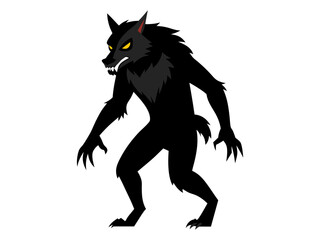Black silhouette of a werewolf isolated on a white background. Concept of Halloween character, mythical creature, monster, horror, fantasy, nightmare. Print, design element, illustration