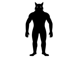 Black silhouette of a werewolf isolated on a white background. Concept of Halloween character, mythical creature, monster, horror, fantasy, nightmare. Print, design element, illustration