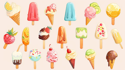 Treat yourself to a sweet and icy treat on a hot day! This adorable set of ice cream vectors is perfect for adding a touch of refreshment to your designs, websites, or magazines.