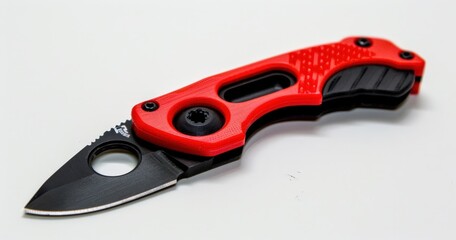 Fototapeta premium Red Multitool Knife with Pocket Clip: Compact and Versatile Tool for Everyday Carry