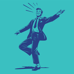 retro cartoon illustration of a happy dynamic businessman