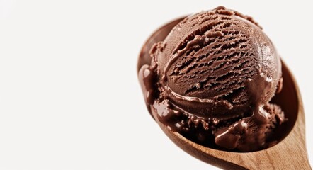 Dreamy Chocolate Ice Cream Scoop in Wooden Spoon