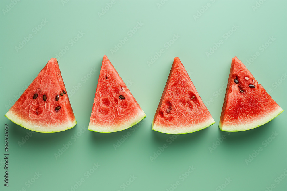 Wall mural slices of watermelon on green background