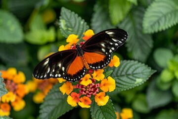 Obraz premium Colorful Tropical Butterfly on Floral Plant