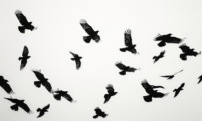 Naklejka premium Flight of Ravens in Motion