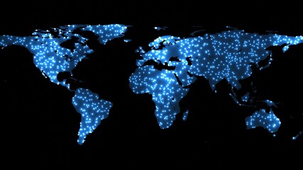 night to day cycle world illumination and internet 2d representation. Can be used to represent light pollution or cities, time zone timelapse or globalization cyberspace