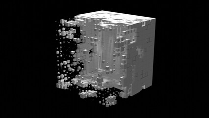 transforming blocks geometric 3d illustration. Can be used to represent psychology deconstruction, blockchain technology or abstract structure build