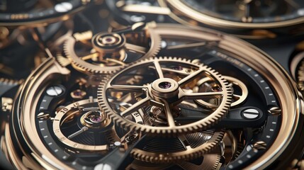 Fototapeta premium Gears and cogs in clockwork watch mechanism. Craft and precision. representing the sophistication of technology