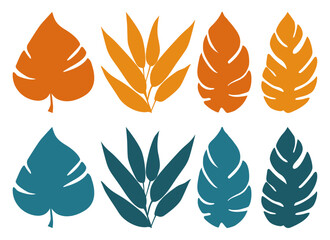 Set of Tropical Leaf Illustrations in Bright Modern Minimalist Style