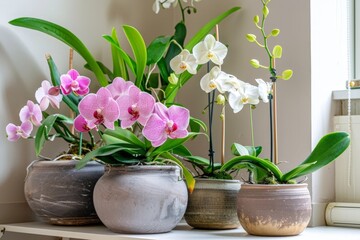 Naklejka premium Tropical Vase Arrangement, Indoor Plant Decoration, Living Room Flower Display.