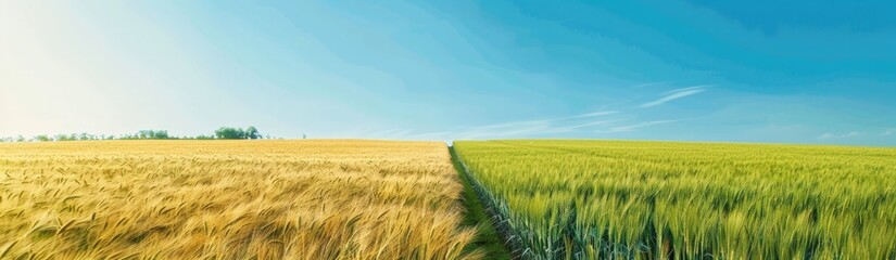 Fototapeta premium Seasonal Agriculture Comparison: Aerial View of Fields from Spring to Autumn