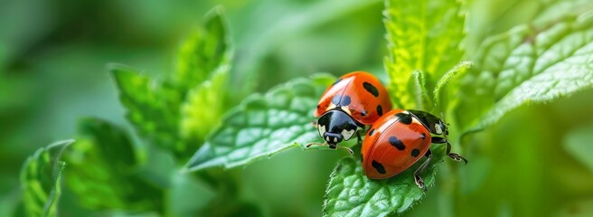 Obraz premium Nature's Delight: Ladybugs in a Garden