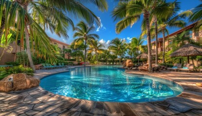 Sunny Resort Oasis: Tropical Paradise Swimming Pool