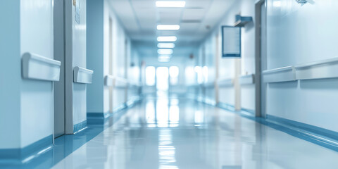 Obraz premium Blurred background of empty light color corridor in hospital or clinic