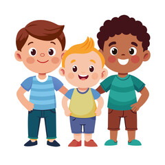 A happy cartoon illustration of boys smiling with friends