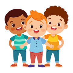 A happy cartoon illustration of boys smiling with friends