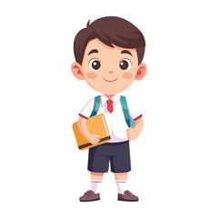 Smiling cartoon boy character holding a book, perfect for educational websites and illustrations