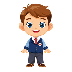 A funny cartoon businessman in a suit cracks a smile while standing confidently with his hand on his hip