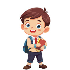 Cartoon boy smiles while engrossed in a colorful book at school