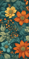 elegant vintage floral wallpaper featuring a beautiful array of flowers and leaves, phone wallpaper