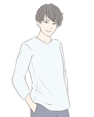 プライベートで私服を着て微笑む男性