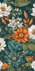 elegant vintage floral wallpaper featuring a beautiful array of flowers and leaves, phone wallpaper