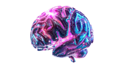 Digital AI electronic brain on transparent background