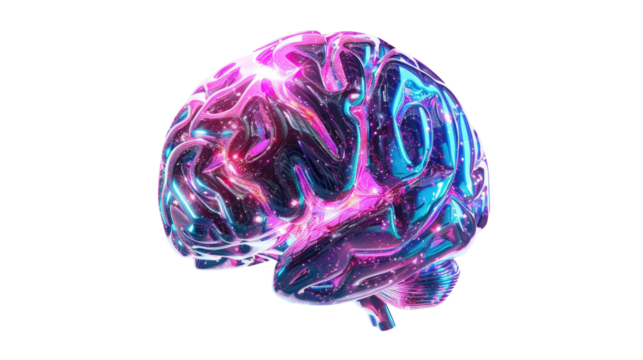 Digital AI electronic brain on transparent background