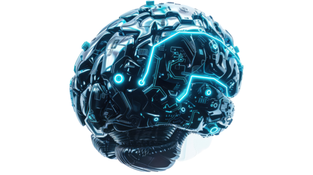 Digital AI electronic brain on transparent background