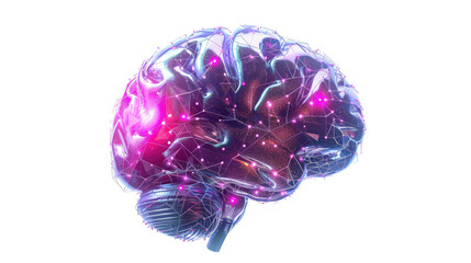 Digital AI electronic brain on transparent background