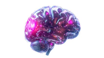 Digital AI electronic brain on transparent background